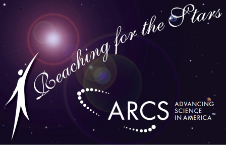 Reaching for the Stars nameplate with figure and stellar sky