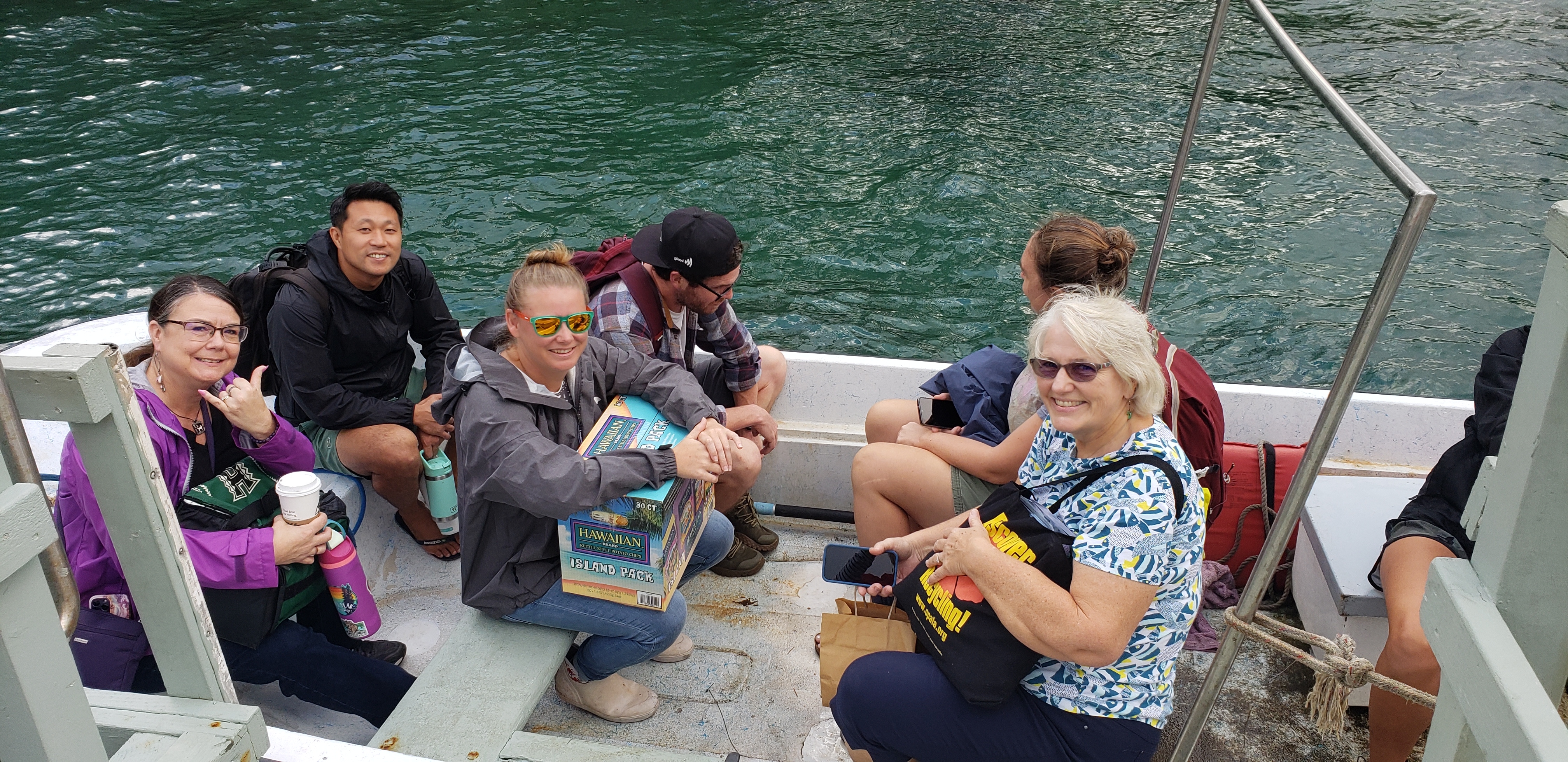 Tour participants on outboard motor boat