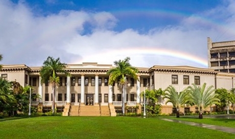 University of Hawaii at Manoa's Hawai‘i Hall Hawaii Hall with rainbow